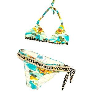 Letarte Maui Hawaii bikini leopard belt/trim with palm trees flowers size 6 XS